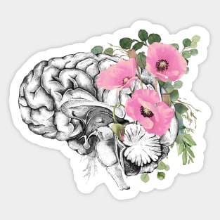 Brain Floral pink flowers, Mental Health awareness Sticker